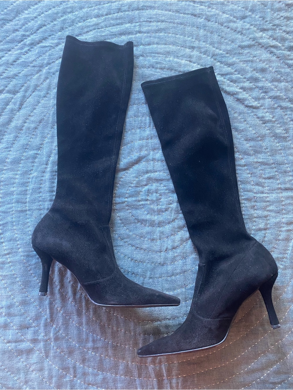 Stuart Weitzman Diamondback Black Suede Boots 8.5